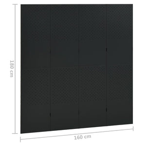 Separè 4 Pannelli Nero 160x180 cm in Acciaio