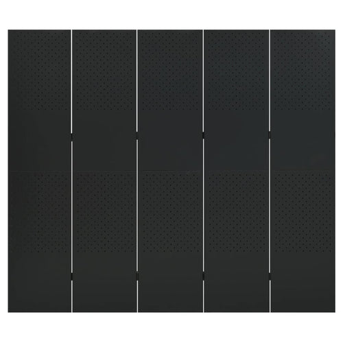 Separè 5 Pannelli Nero 200x180 cm in Acciaio