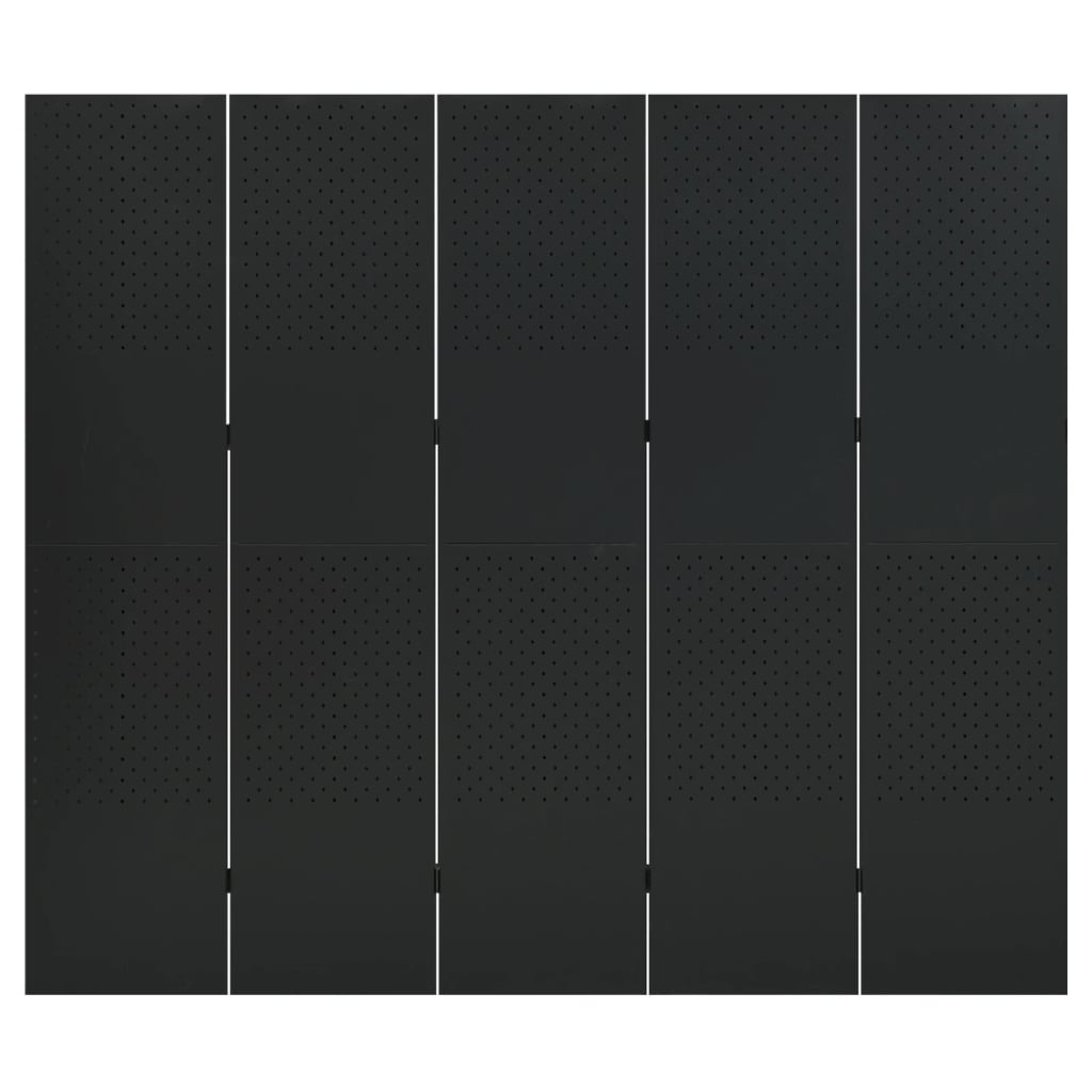 Separè 5 Pannelli Nero 200x180 cm in Acciaio