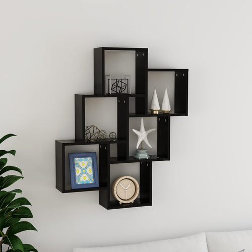 Mensola da Parete a 6 Cubi Nera 78x15x93 cm in Legno Multistrato