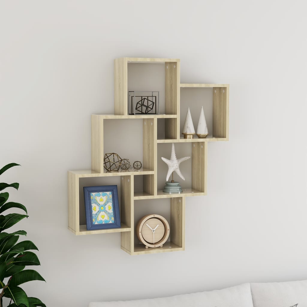 Mensola da Parete 6 Cubi Rovere Sonoma 78x15x93cm Legno Multistrato