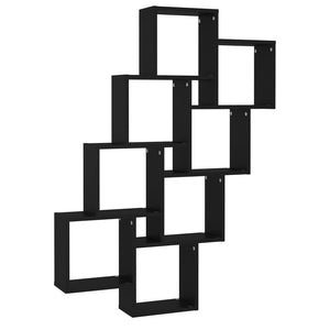 Mensola da Parete 8 Cubi Nera 90x15x119 cm in Legno Multistrato