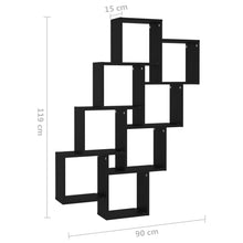 Carica l&#39;immagine nel visualizzatore di Gallery, Mensola da Parete 8 Cubi Nera 90x15x119 cm in Legno Multistrato