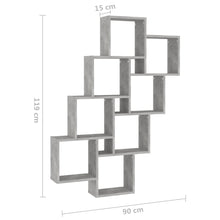 Carica l&#39;immagine nel visualizzatore di Gallery, Mensola da Parete 8 Cubi Grigio Cemento 90x15x119 Legno Multistrato