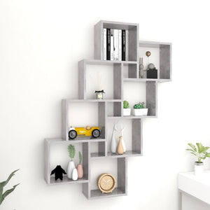 Mensola da Parete 8 Cubi Grigio Cemento 90x15x119 Legno Multistrato