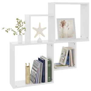 Mensola a Muro 4 Cubi Bianco Lucido 80x15x78,5cm Legno Multistrato
