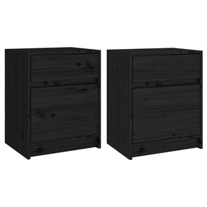 Comodini 2 pz Neri 40x31x50 cm in Legno Massello di Pino