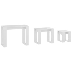 Tavolini Impilabili 3 pz Bianco Lucido in Legno Multistrato