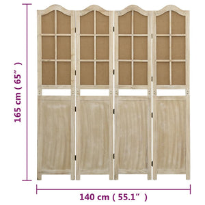 Separè 4 Pannelli Marrone 140x165 cm in Tessuto e legno