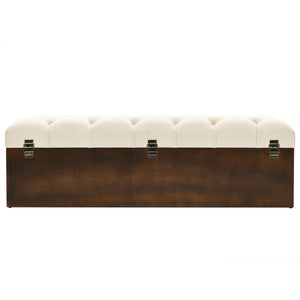 Cassapanca 110 cm Crema in Legno Massello di Abete e Tessuto