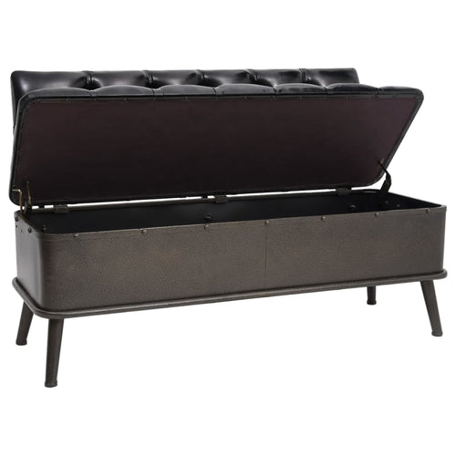 Panca Pouf con Schienale e Vano contenitore 110 cm Nera in Similpelle