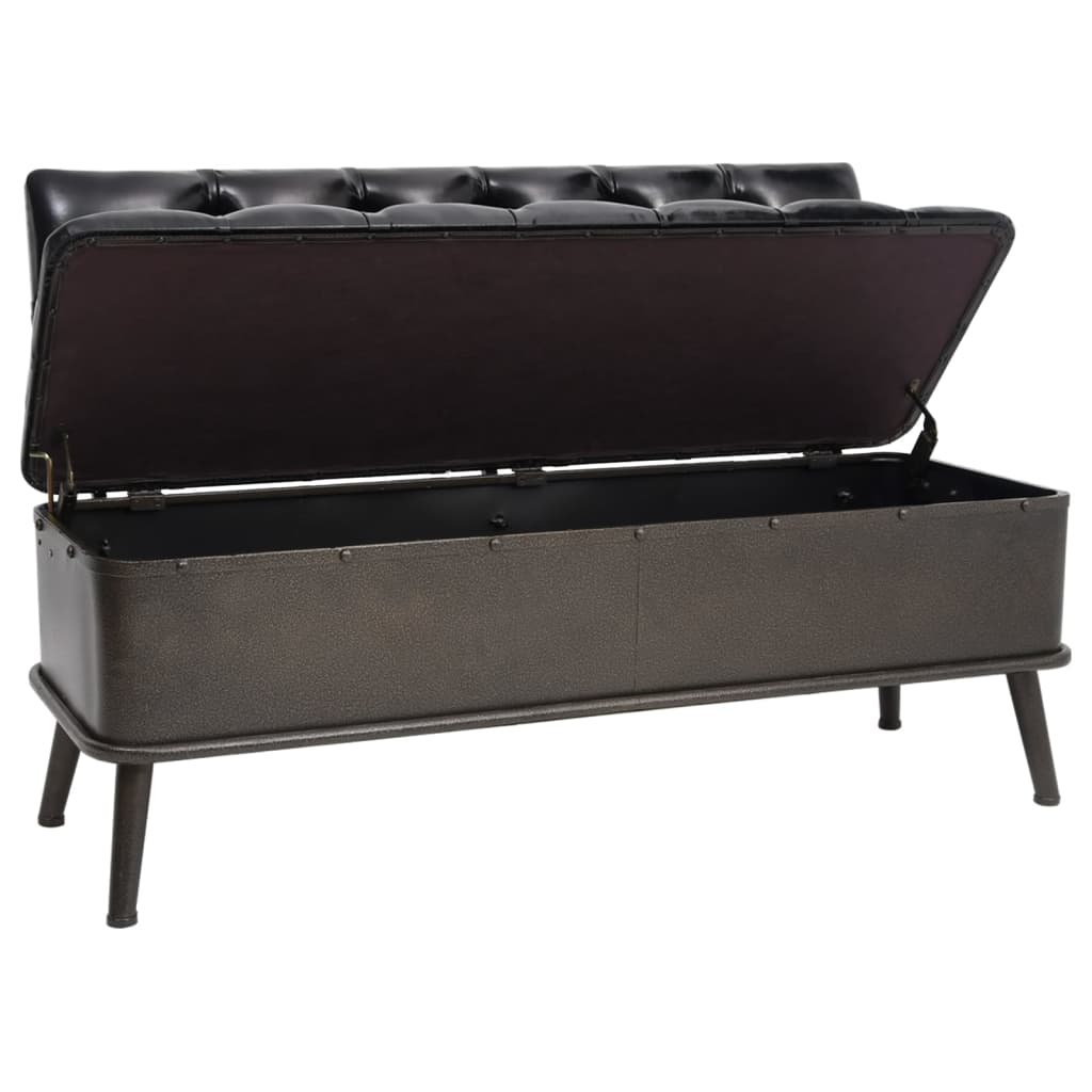 Panca Pouf con Schienale e Vano contenitore 110 cm Nera in Similpelle