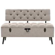 Load image into Gallery viewer, Panca Pouf con Schienale e Vano contenitore  110 cm Crema in Tessuto