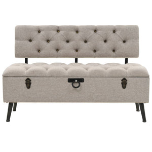 Panca Pouf con Schienale e Vano contenitore  110 cm Crema in Tessuto