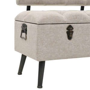 Panca Pouf con Schienale e Vano contenitore  110 cm Crema in Tessuto