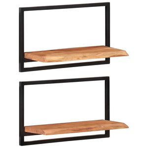 Mensole Parete 2pz 60x25x35 cm Legno Massello Acacia e Acciaio