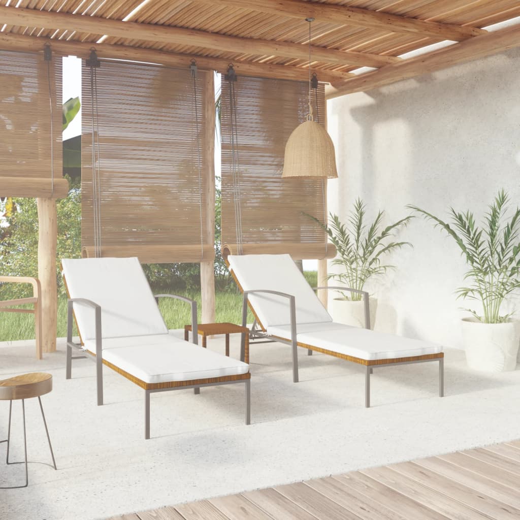 Set 2 Lettini con Tavolino in Polyrattan Marrone