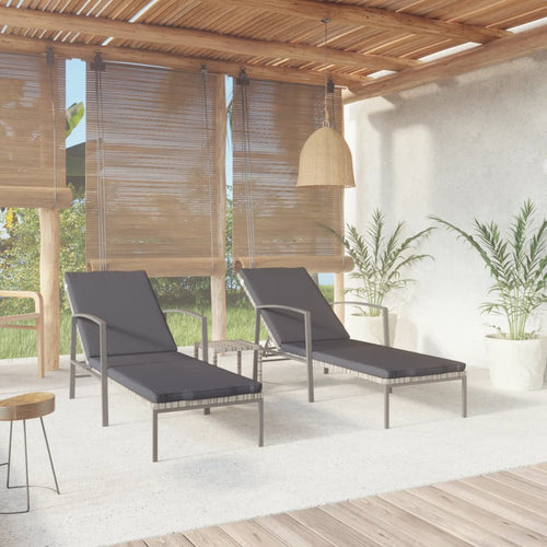 Set 2 Lettini con Tavolino in Polyrattan Grigio