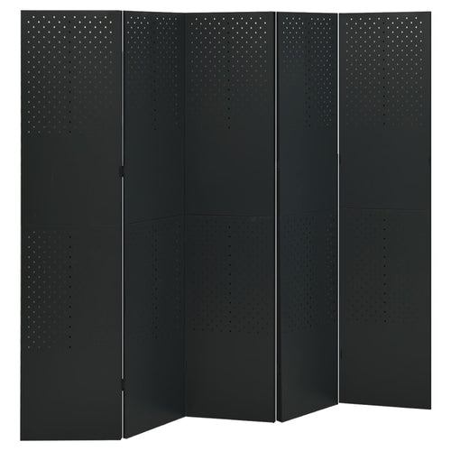 Separè 5 Pannelli 2 pz Nero 200x180 cm in Acciaio