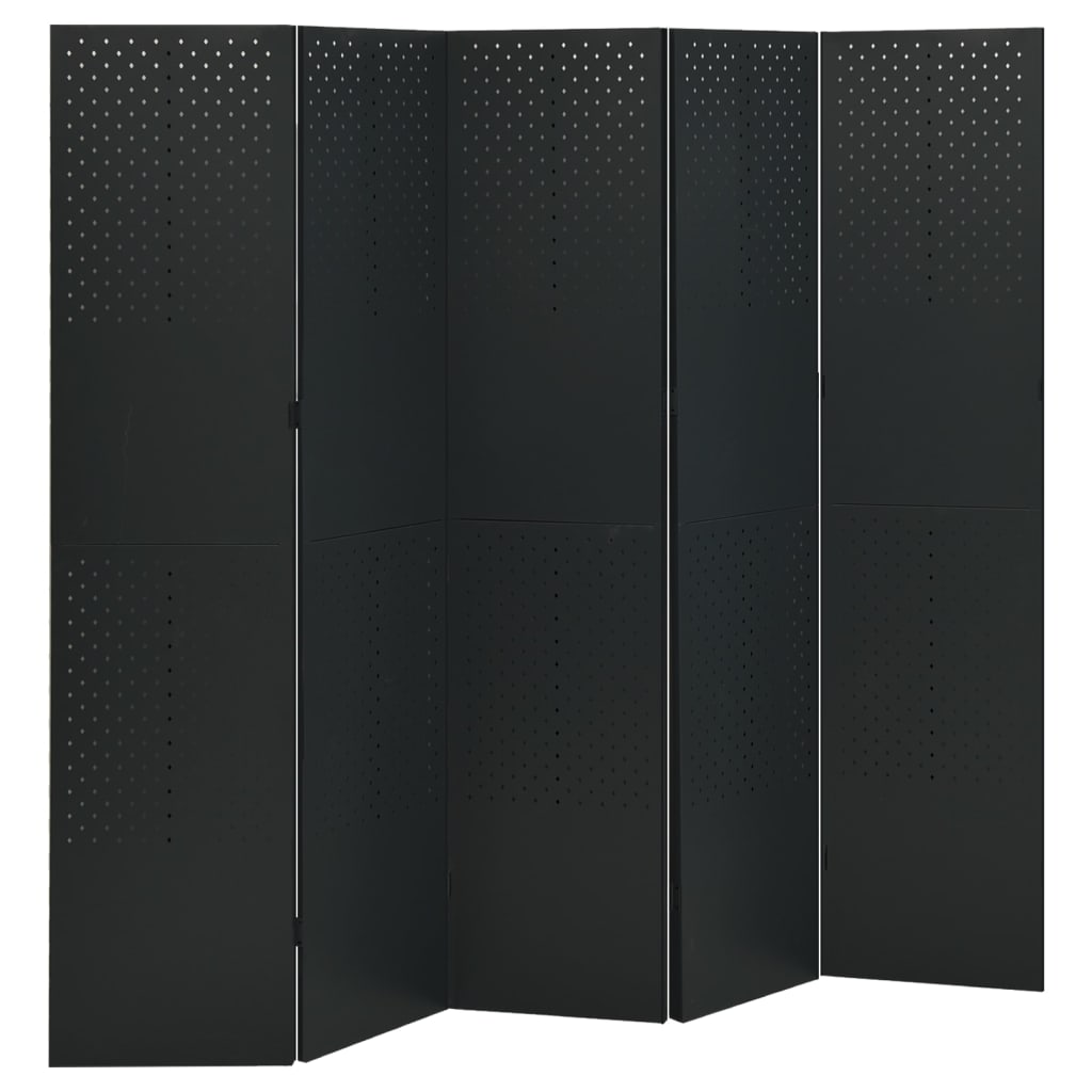 Separè 5 Pannelli 2 pz Nero 200x180 cm in Acciaio