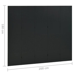 Separè 5 Pannelli 2 pz Nero 200x180 cm in Acciaio