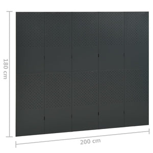 Separè 5 Pannelli 2 pz Antracite 200x180 cm in Acciaio