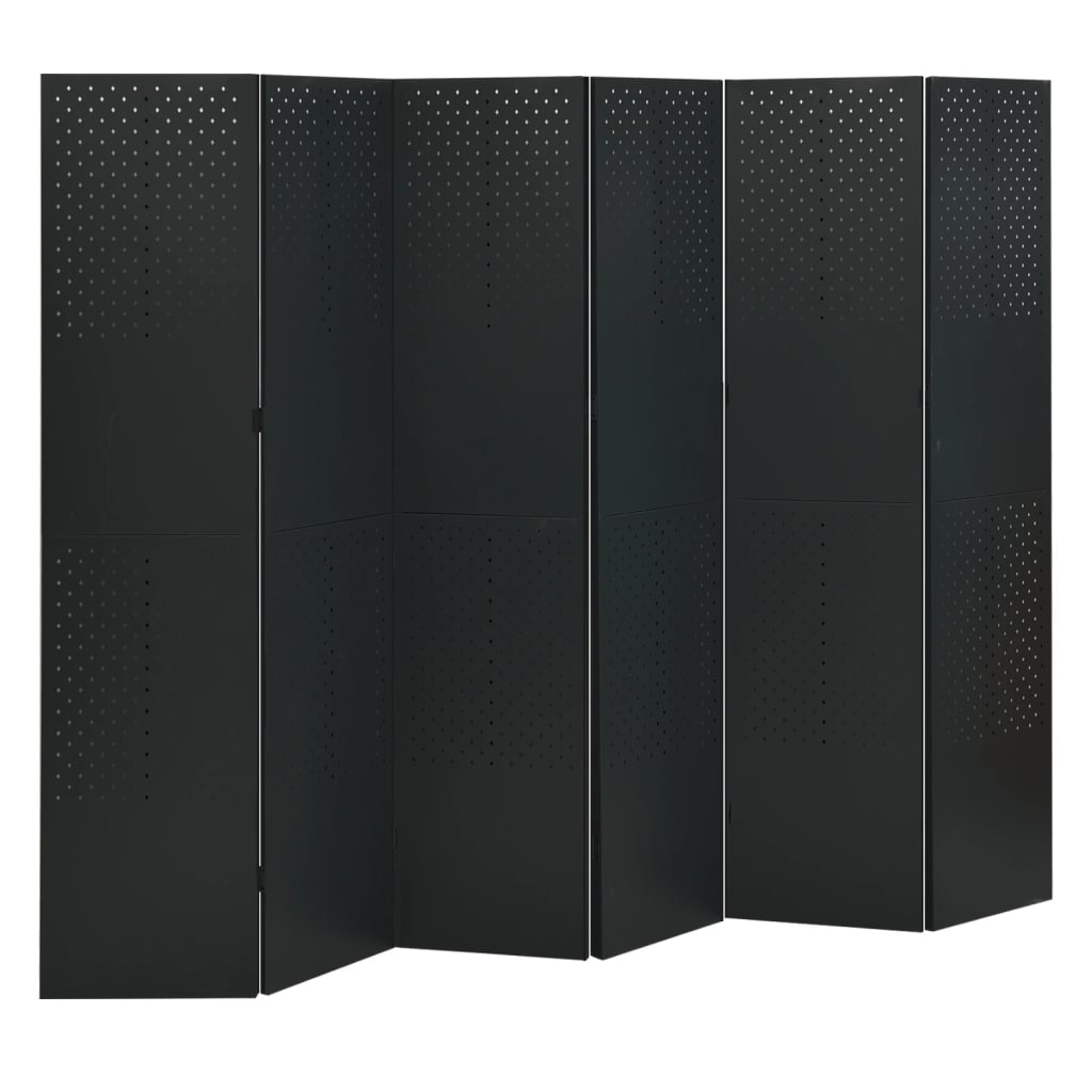 Separè 6 Pannelli 2 pz Nero 240x180 cm in Acciaio