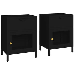 Comodini 2 pz Neri 40x30x54,5 cm Acciaio e Vetro