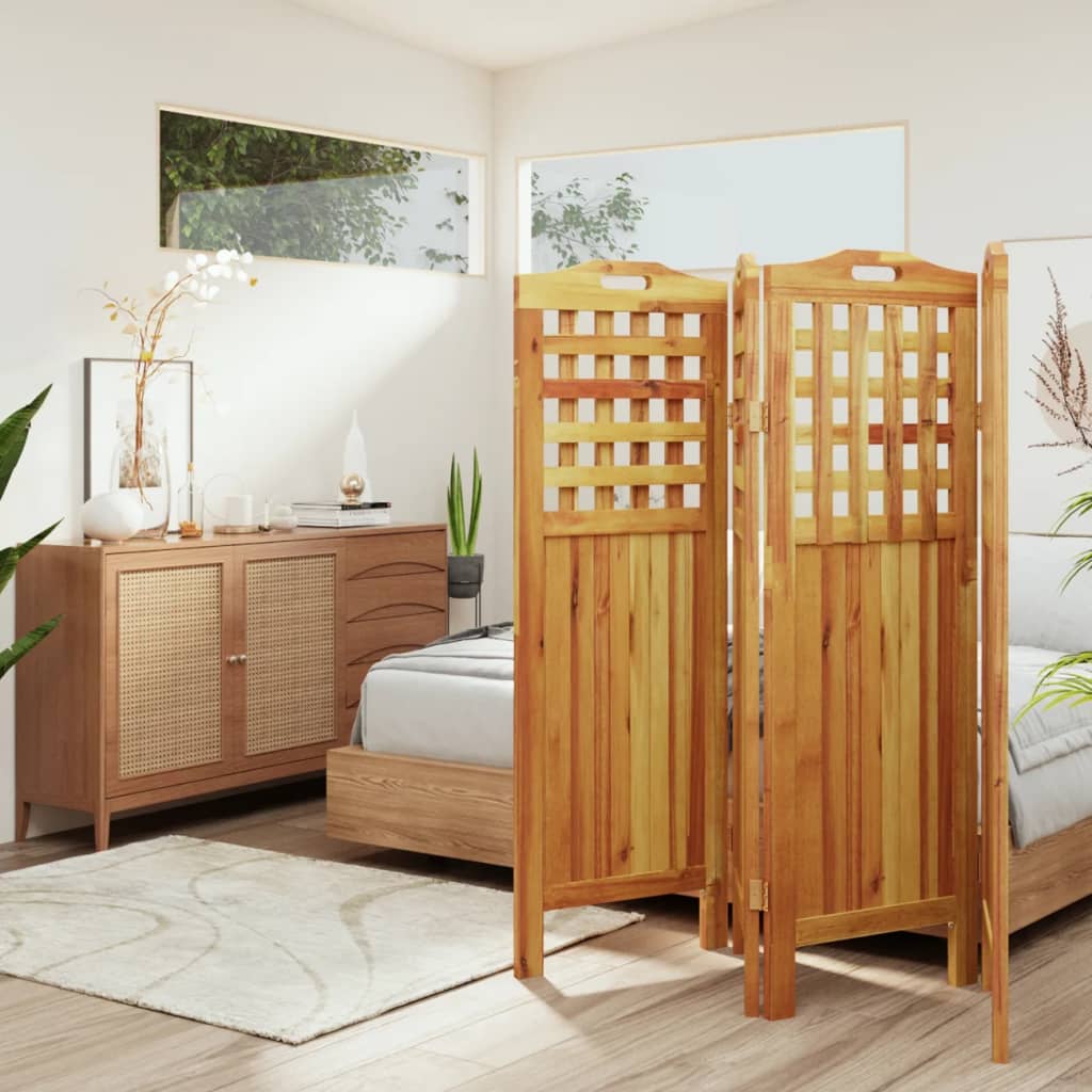 Separè 4 Pannelli 162x2x115 cm in Legno Massello di Acacia