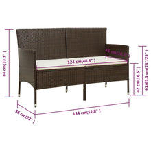 Carica l&#39;immagine nel visualizzatore di Gallery, Divano da Giardino a 3 Posti con Cuscino Bianco Crema in Polyrattan Marrone