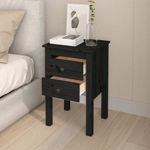 Comodini 2 pz Nera 40x35x61,5 cm in Legno Massello di Pino