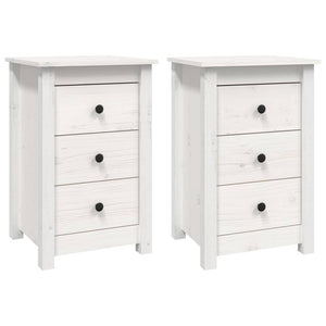 Comodini 2 pz Bianca 40x35x61,5 cm in Legno Massello di Pino