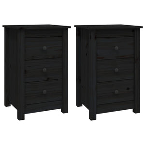 Comodini 2 pz Nera 40x35x61,5 cm in Legno Massello di Pino