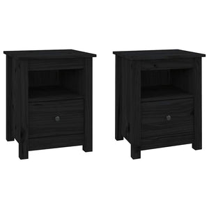 Comodini 2 pz Neri 40x35x49 cm in Legno Massello di Pino
