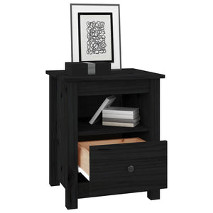 Comodini 2 pz Neri 40x35x49 cm in Legno Massello di Pino