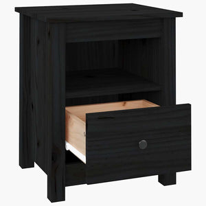 Comodini 2 pz Neri 40x35x49 cm in Legno Massello di Pino