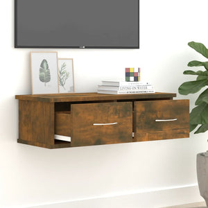 Mobiletto a Parete 2 Cassetti Rovere Fumo 60x26x18,5cm Legno Ingegnerizzato