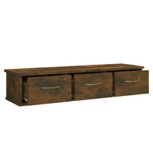 Load image into Gallery viewer, Mobiletto 3 Cassetti a Parete Rovere Fumo 88x26x18,5 cm in Legno Multistrato
