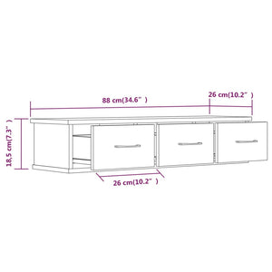Mobiletto 3 Cassetti a Parete Rovere Fumo 88x26x18,5 cm in Legno Multistrato
