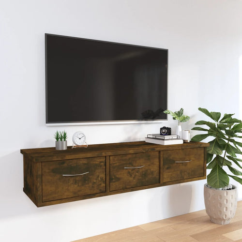 Mobiletto 3 Cassetti a Parete Rovere Fumo 88x26x18,5 cm in Legno Multistrato