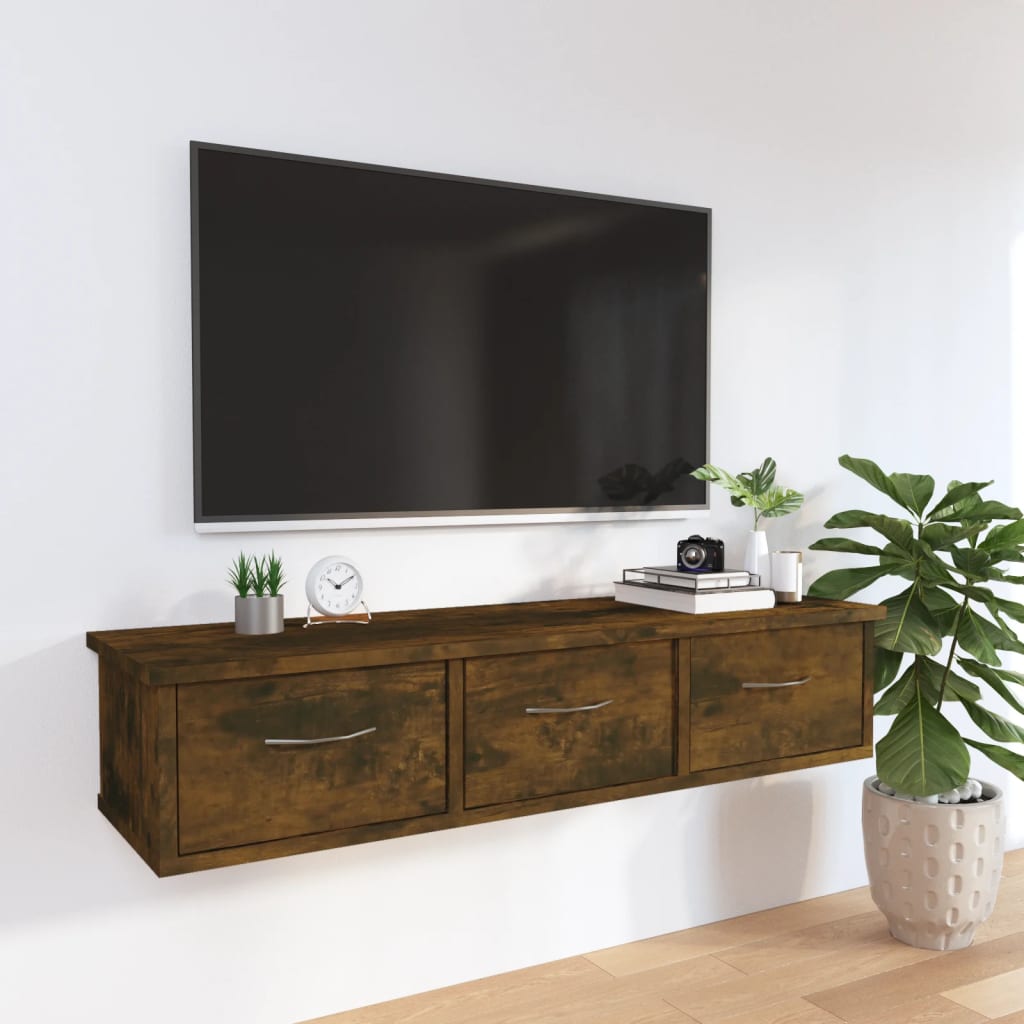 Mobiletto 3 Cassetti a Parete Rovere Fumo 88x26x18,5 cm in Legno Multistrato