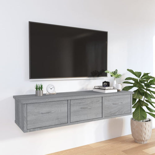 Pensile a Muro 3 Cassetti Grigio Sonoma 88x26x18,5 cm in Legno Multistrato