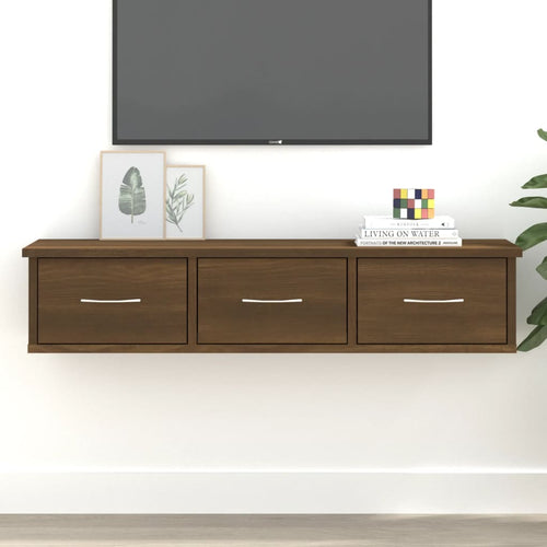 Mobiletto a Parete 3 Cassetti Rovere Marrone 88x26x18,5cm Legno Multistrato