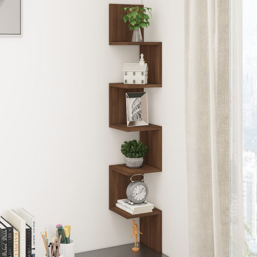 Mensola Angolare Rovere Marrone 20x20x127,5cm Truciolato