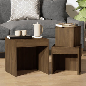 Tavolini Impilabili 3 pz Rovere Marrone in Legno Multistrato
