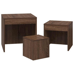 Tavolini Impilabili 3 pz Rovere Marrone in Legno Multistrato