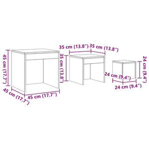 Tavolini Impilabili 3 pz Rovere Marrone in Legno Multistrato