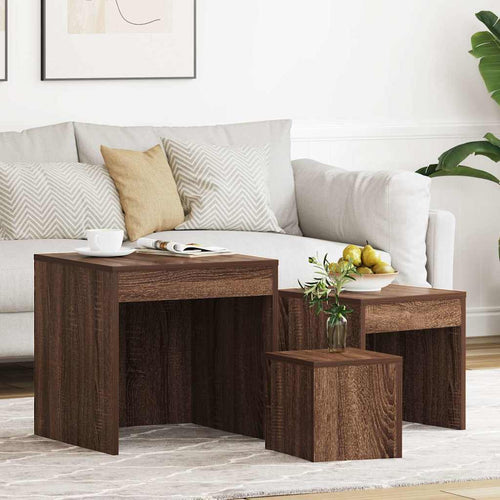 Tavolini Impilabili 3 pz Rovere Marrone in Legno Multistrato