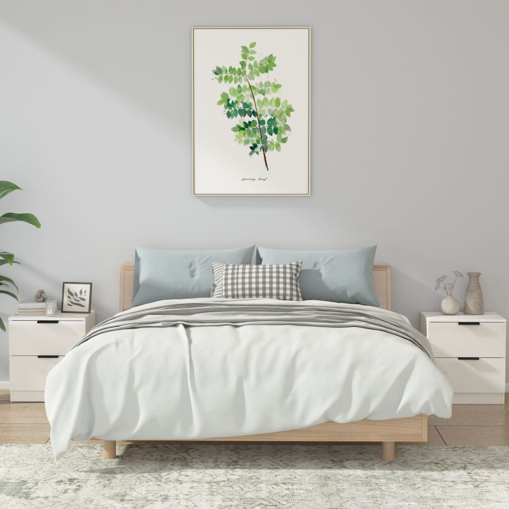 Comodini 2 pz Bianco Lucido in Legno Multistrato