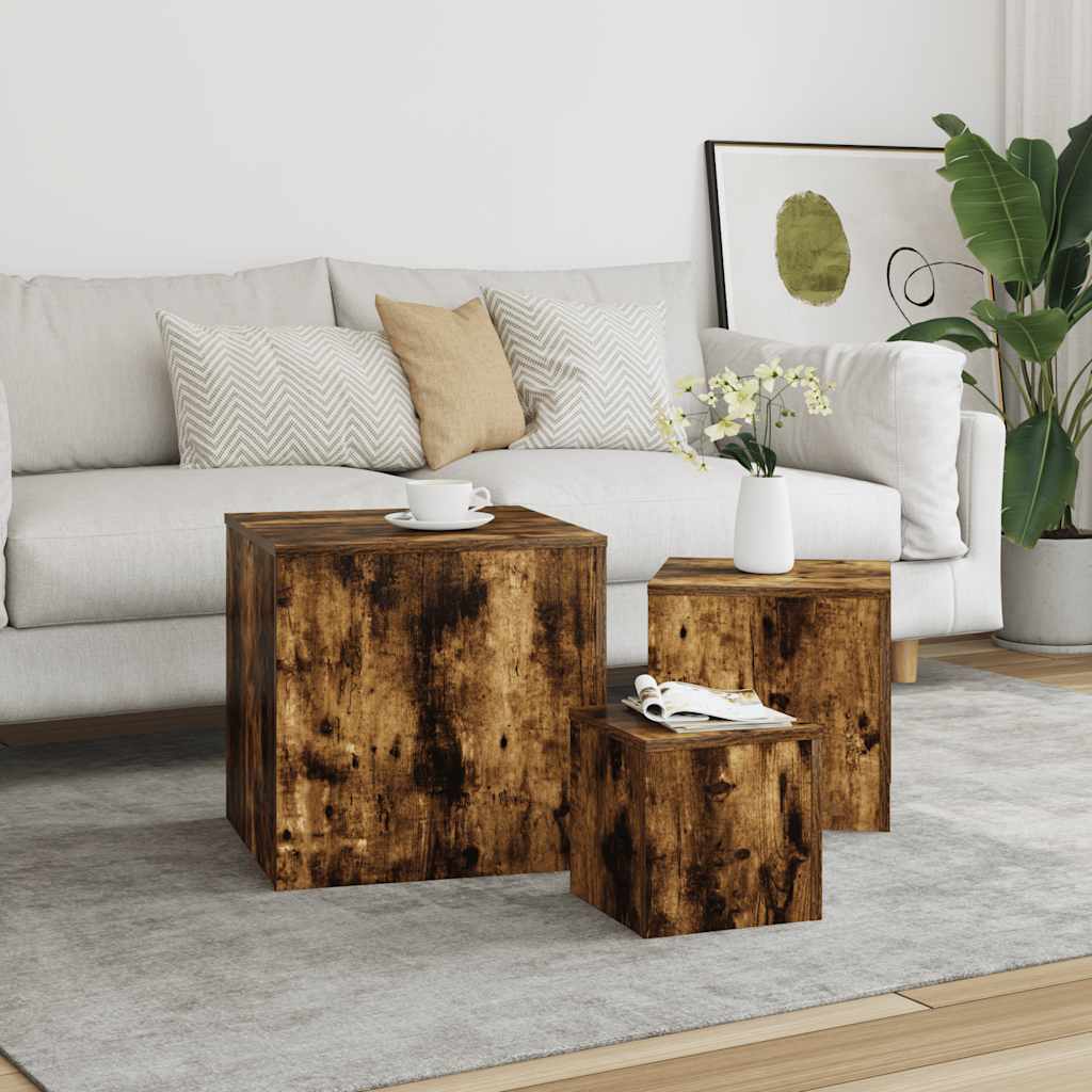 Set 3 Tavolini Rovere Fumo in Legno Multistrato